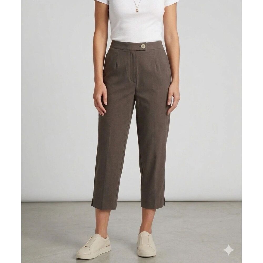 Tori Richard Honolulu Cropped Pants Womens sz 10 Brown Neutral Tencel Casual New